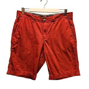 14th & Union Shorts Mens 34 Red Flat Front 100% Cotton Twill hipster Bold Golf W